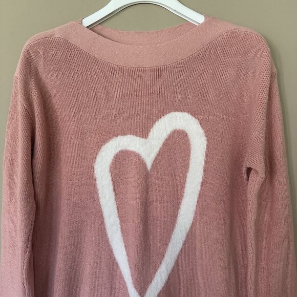 Pink Heart Sweater Kate & Sam Women M Preppy Fun Valentine Soft Boat Neck Cozy - Picture 4 of 7